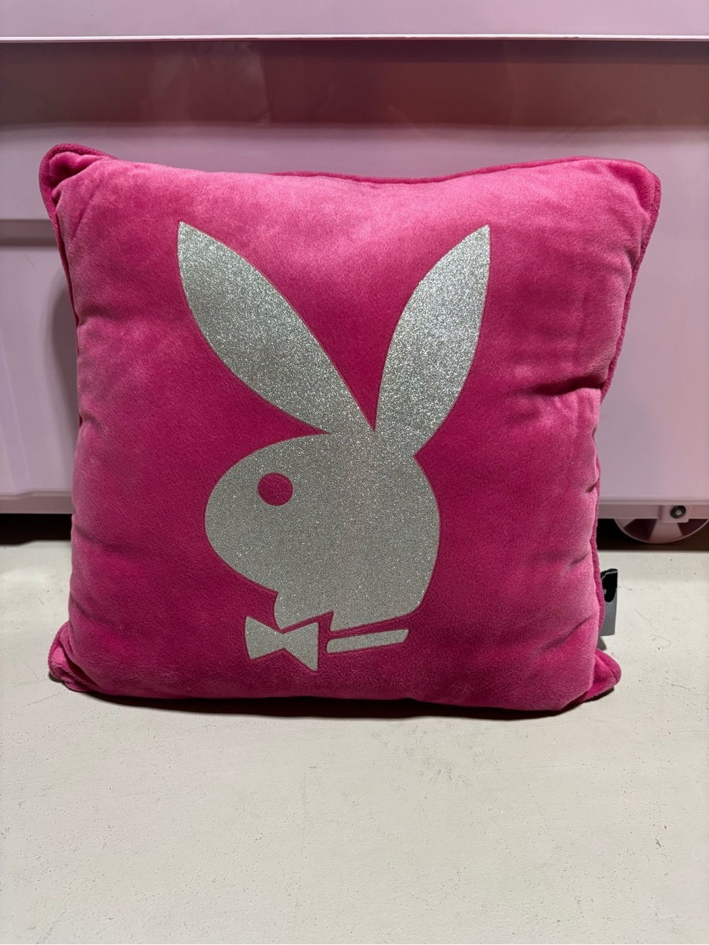 PLAYBOY Pink Velvet Pillow with Silver Bunny Logo (2007)